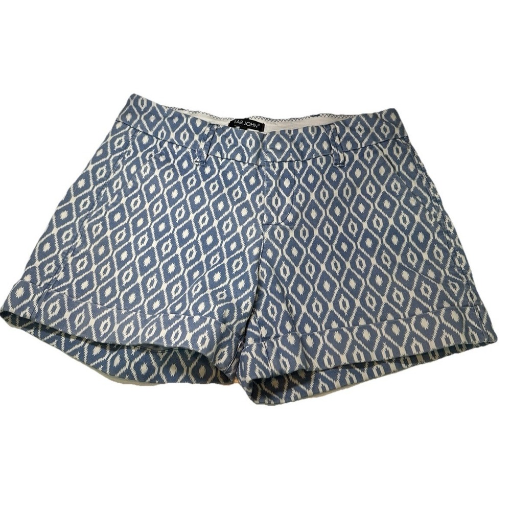 Dear John Chino Shorts Women's Size 28 Blue White Cuffed Stretch Pockets Zip  Up